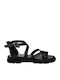 BQR Leather Women's Flat Sandals with Strap in Black Color