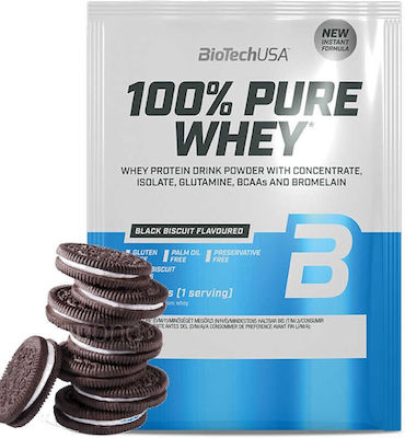 Biotech USA 100% Pure Whey With Concentrate, Isolate, Glutamine & BCAAs Πρωτεΐνη Ορού Γάλακτος Χωρίς Γλουτένη με Γεύση Black Biscuit 28gr