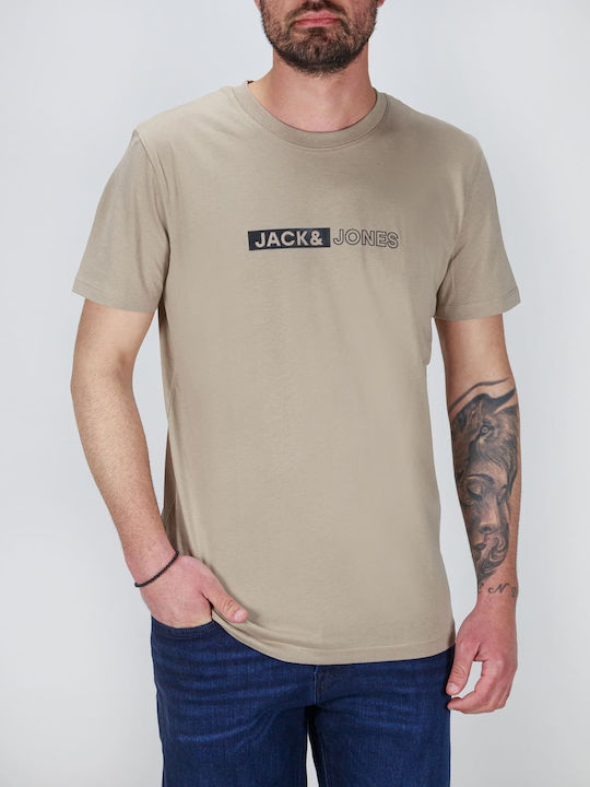 Jack & Jones Ανδρικό T-shirt Μπεζ με Λογότυπο