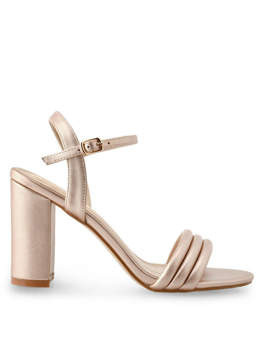 Seven Women's Sandals Rosegold with Chunky High Heel