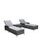 Liegestuhl-Bett Einzel Alicia Rattan mit Kissen Gray 3Stück 210x71x52cm.