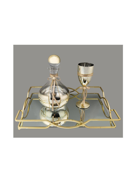 La Vista Glass / Metallic Wedding Set with Decanter & Wine Glass on Tray Gold with Mirror 3pcs