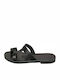 Leather Women's Flat Sandals in Black Color
