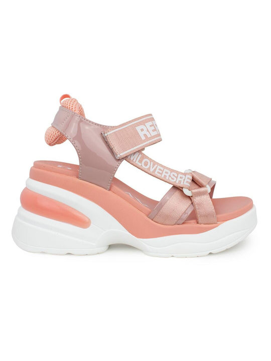Replay Women's Fabric Ankle Strap Platforms Pink