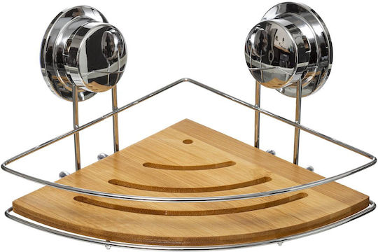 5Five Corner Wall Mounted Bathroom Shelf Metallic with 1 Shelf and Suction Cups 26.8x19.5x11.5cm Brown