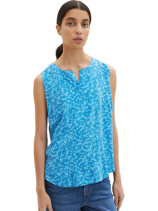 Women's Summer Blouse Sleeveless with V Neckline Light Blue