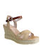 Women's Leather Ankle Strap Platforms Beige