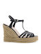 Women's Leather Ankle Strap Platforms Black
