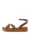 Δερμάτινα Γυναικεία Σανδάλια Flatforms Καφέ