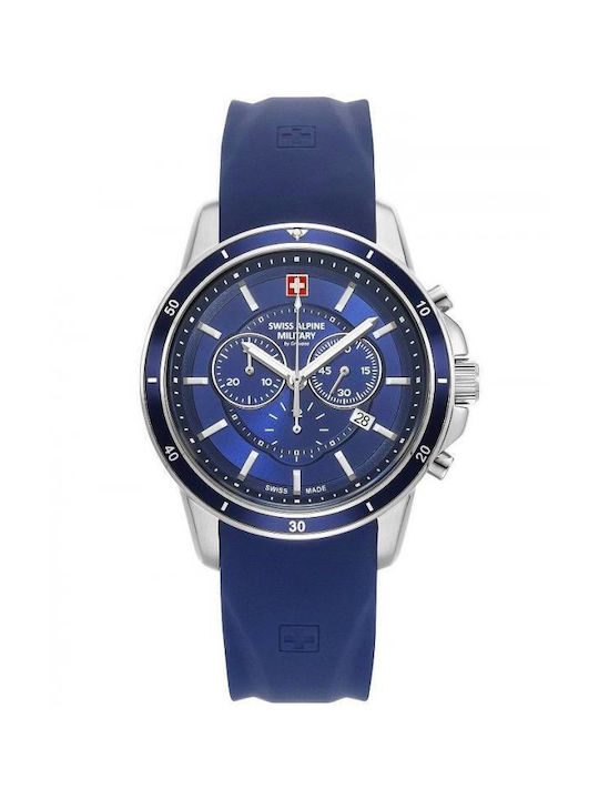 Swiss Alpine Military by Grovana Watch Chronograph Battery with Blue Rubber Strap