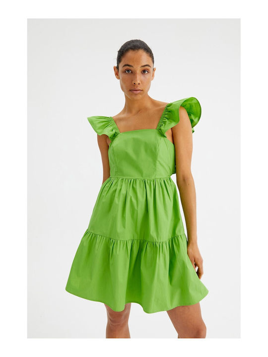 Compania Fantastica Καλοκαιρινό Mini Φόρεμα με Βολάν Πράσινο