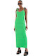 Pointelle Detail Summer Midi Dress with Ruffle Green