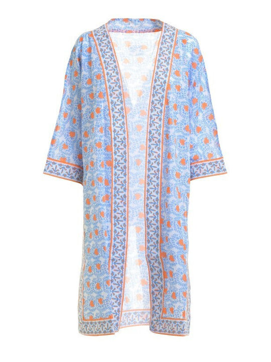 Ble Resort Collection Γυναικείο Μακρύ Κιμονό Παραλίας Μπλε