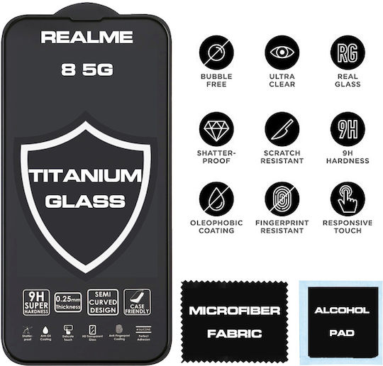 TITANIUM 0.25mm Full Glue Full Face Tempered Glass Μαύρο (Realme 8 5G)