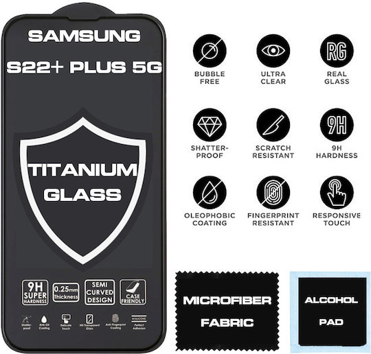 TITANIUM 0.2mm Full Glue Full Face Tempered Glass Μαύρο (Galaxy S22+ 5G)