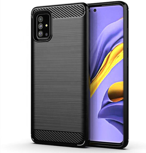 Techsuit Carbon Umschlag Rückseite Silikon Schwarz (Galaxy A51)
