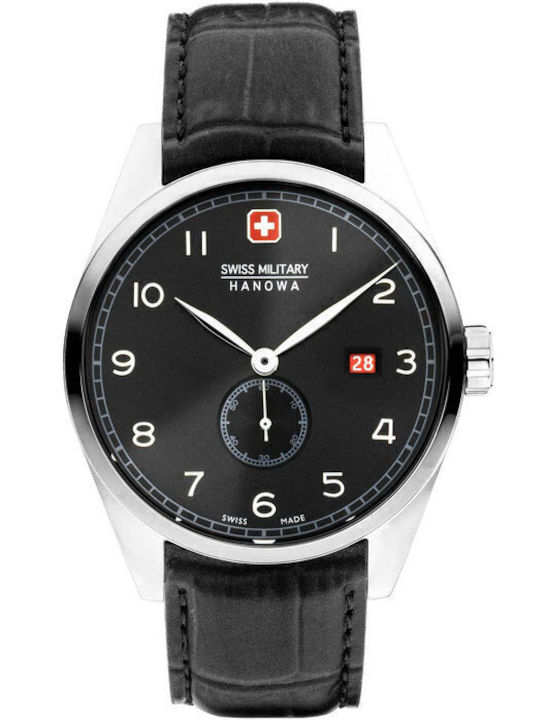 Swiss Military Hanowa Herrenuhr Batterie mit Schwarz Lederarmband