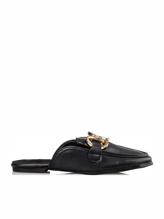 Flat Δερμάτινα Mules σε Μαύρο Χρώμα