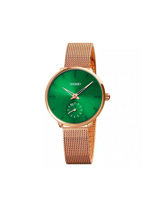 Skmei Watch with Metal Bracelet Pink Gold / Green