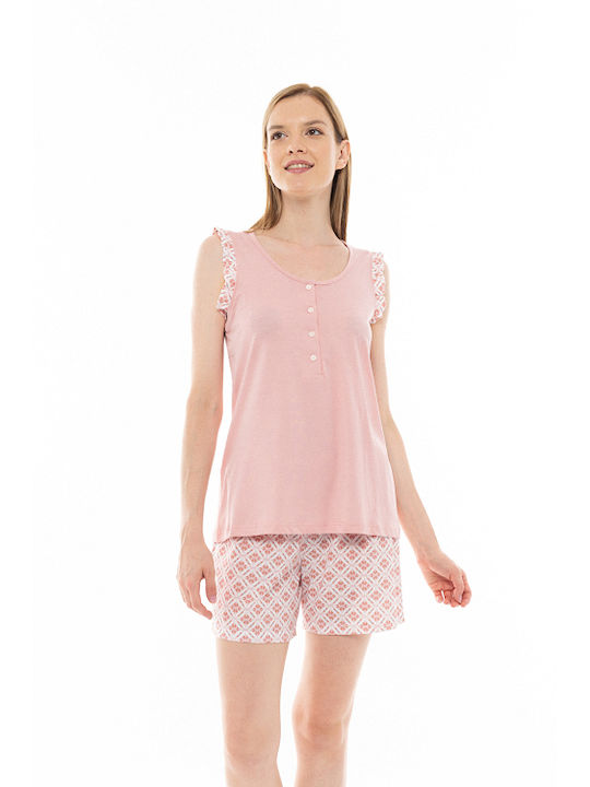 Pink Label Sommer Damen Pyjama-Set Baumwolle Rosa