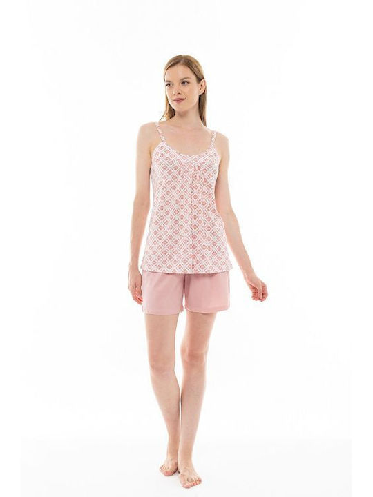 Pink Label Sommer Damen Pyjama-Set Rosa