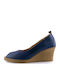 Women's Leather Peep Toe Platforms Navy Blue
