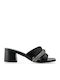 Leather Mules with Chunky Low Heel in Black Color