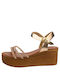 J&C Women's Leather Ankle Strap Platforms Gold