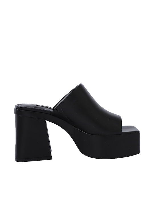 Nine West Danzi 3 Mules με Χοντρό Ψηλό Τακούνι σε Μαύρο Χρώμα