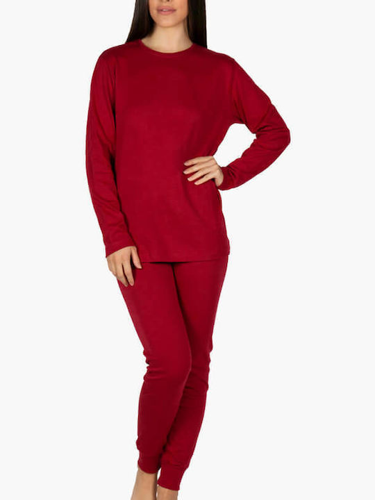 A.A UNDERWEAR Damen Pyjama-Set Baumwolle Burgundisch