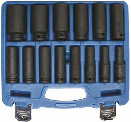 BGS Technic Căpăcei Pneumatic - Pneumatic Hexagonali Lungi cu Patrat de Prindere 1/2" Set 14buc 10-32mm