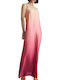 Summer Maxi Evening Satin Slip Dress Fuchsia Abito