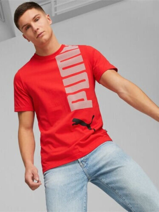 Puma Essentials+ Logo Lab T-shirt Bărbătesc cu Mânecă Scurtă Roșu