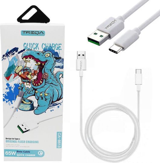 Treqa CA-8613 USB 2.0 Cable USB-C male - USB-A 65W PD Λευκό 1m CA-8613