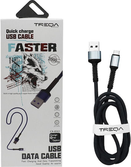 Treqa CA-8563 Braided USB 2.0 Cable USB-C male - USB-A Ασημί 2m