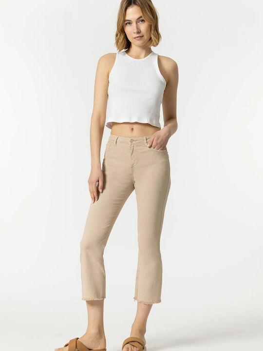 Tiffosi Megan Cropped Flare Jeans Beige