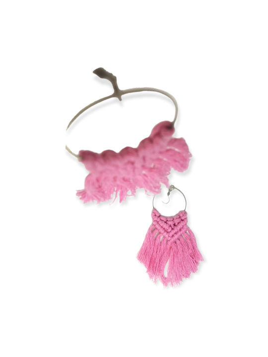 Macrame Earrings Ananna Boho Hoop Pink