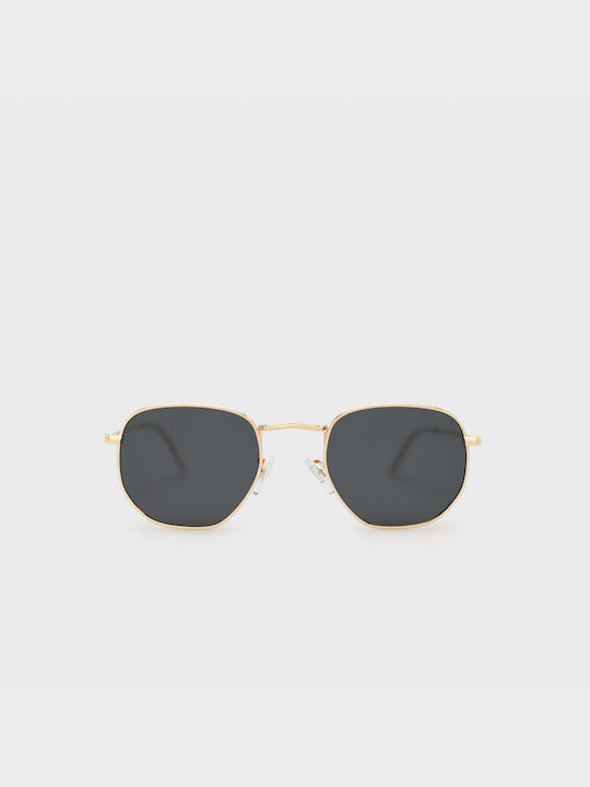 Hanley Gold Wild Sunglasses with Gold Black Metal Frame and Black Lens