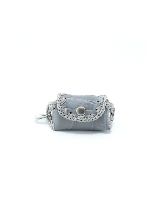 Key ring bag with clasp in genuine grey crocodile leather