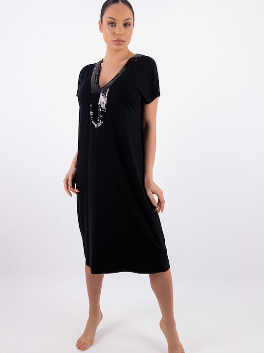 Φόρεμα Claire Katrania - Outwear midi - Μαύρο - Παγιέτες