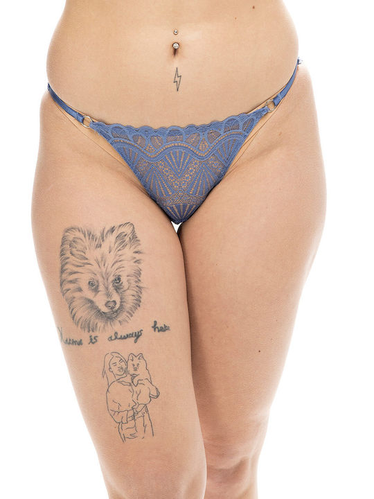 Damen Spitzen-Slips mit normaler Abdeckung und dekorativem Ring-36-3023e Blaue Naht