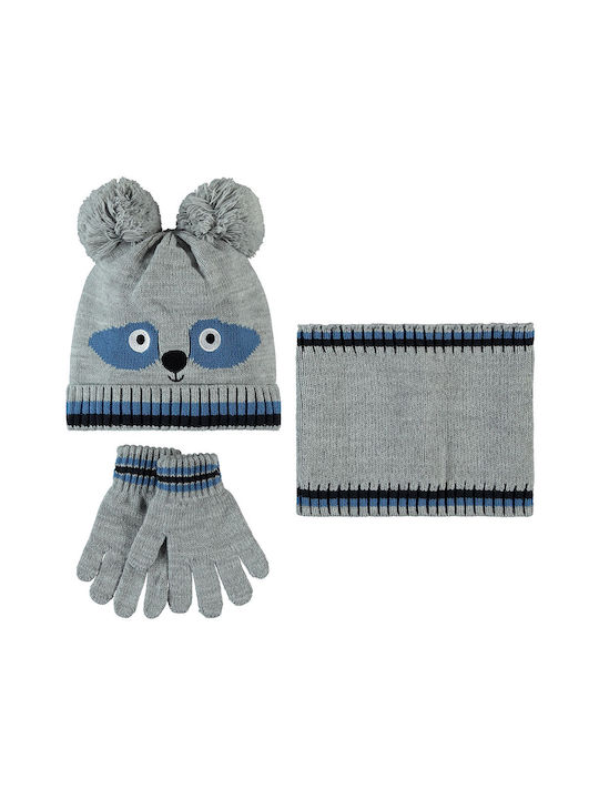 Set de mănuși pentru copii de mănuși beanie tricotate raccoon gri pentru băieți (6-9 ani)