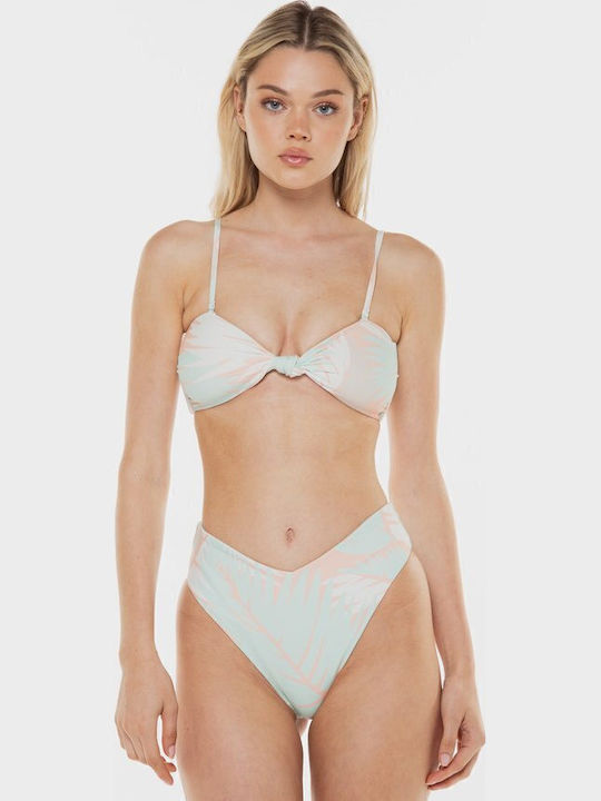 Palm Shell Retro Bikini Slip Hohe Taille Türkis