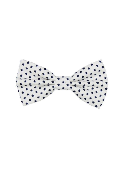 Handmade Baby Bow Tie White With Blue Navy Stars 2 to 6 Years old