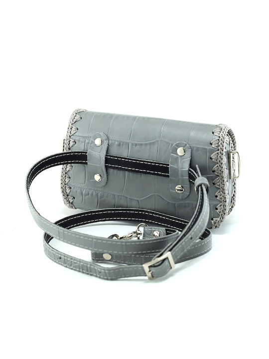 Waist and crossbody bag in grey croco genuine leather