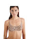 Blu4u Padded Sports Bra Bikini Top with Adjustable Straps Beige Animal Print