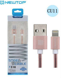 Newtop CU11 Stainless USB-A to Lightning Cable Ροζ 1m