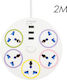 Treqa PL-505-2M Power Strip 5 Sockets with 3 USB-A, Switch and Cable 2m UK (Type G)