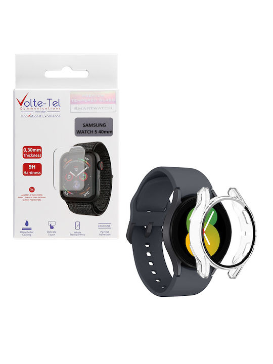 Volte-Tel Full Face Tempered Glass pentru Galaxy Watch 5 40mm - Ceas Galaxy Watch 5 de 40mm 1buc 8325656 Transparent