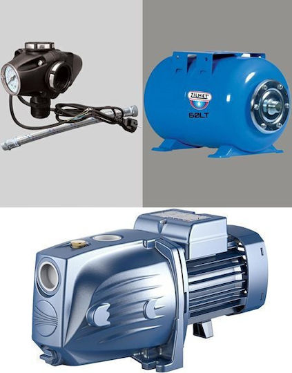 Pedrollo MONTARE JSWm 2AX + Cu o singură fază Pompa de presiune pentru apă cu rezervor Orizontal de 60lt litri 1.25hp